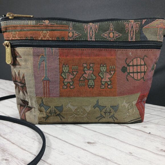 VTG Danny K American Tapestry Crossbody Zipper Purse Kokopelli Rust Brown 10x7" - Picture 2 of 10